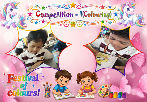 Our little artists from class I & II turned a normal day into a festival of colours! Children of class I were given with a picture and they filled it with life using colours. Only eyes were given for class II children, they changed it into butterflies, fruits and many more objects.